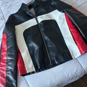 Stoosh Women's Black, White, and Red Leather Jacket